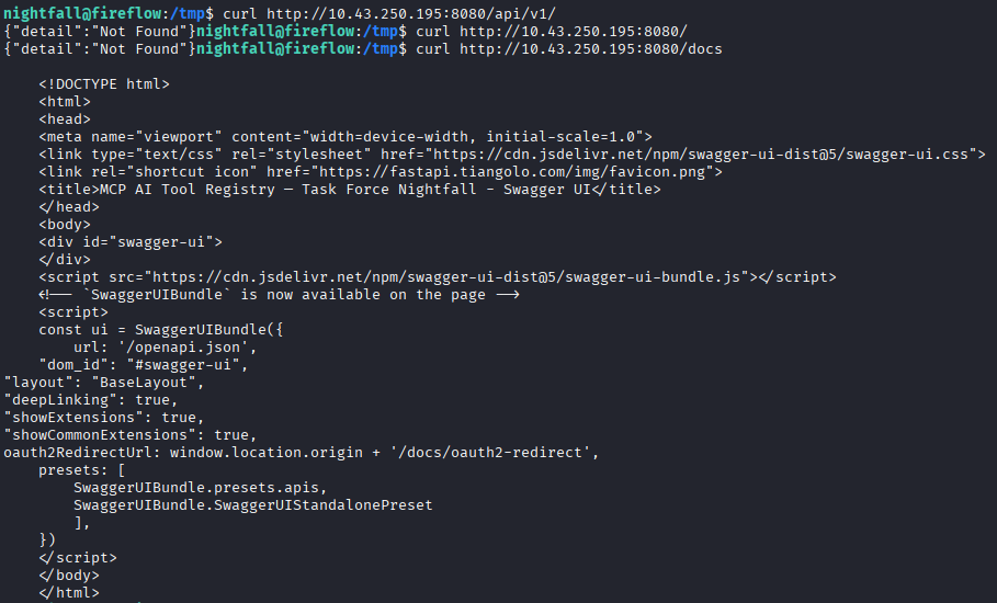 Swagger UI page for the MCP Tool Registry