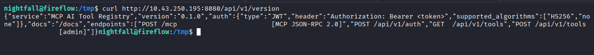 Version endpoint showing &rsquo;none&rsquo; algorithm support