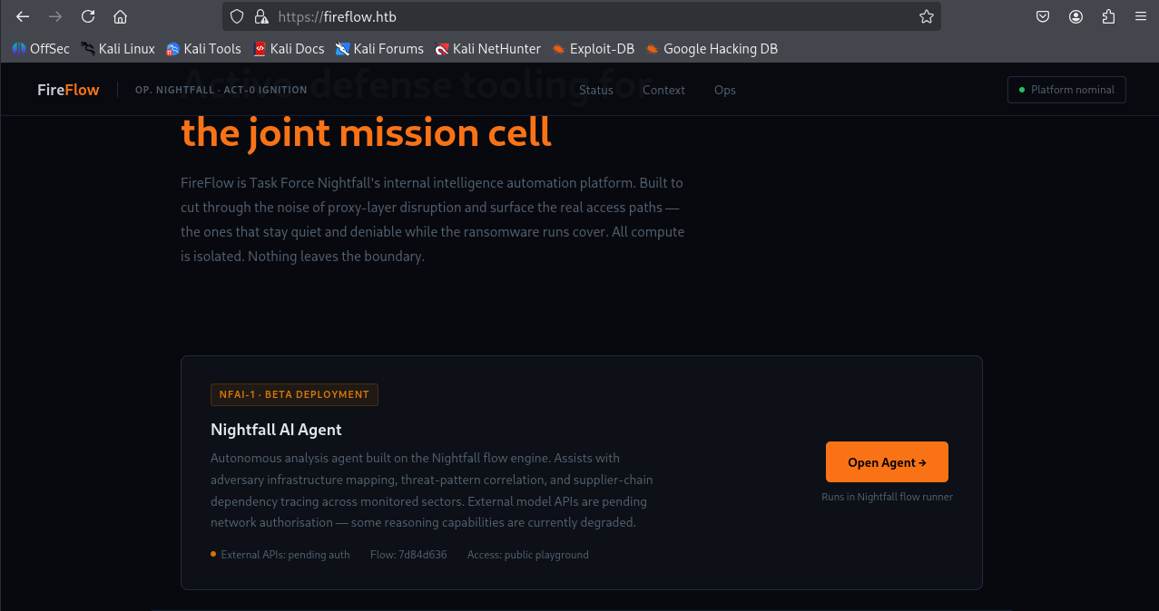 FireFlow landing page advertising the agent