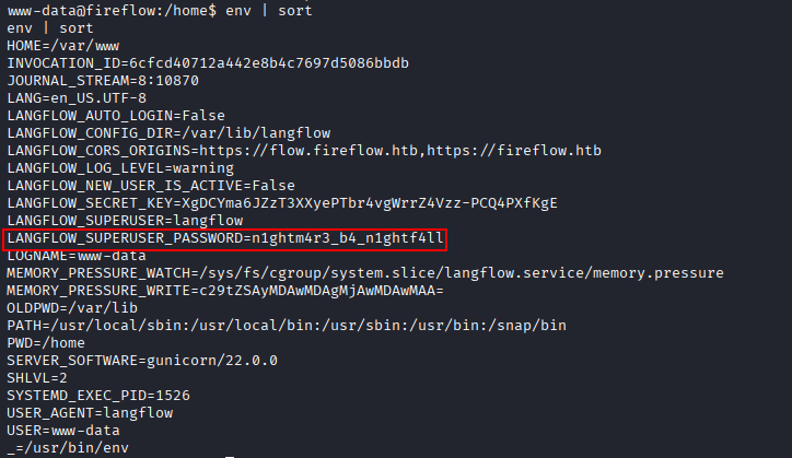 Environment variable showing leaked password